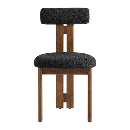 Boucle Fabric Upholstered Dining Chairs, Walnut Black, Set of 2