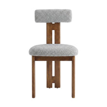 Boucle Fabric Upholstered Dining Chairs, Walnut Light Gray, Set of 2