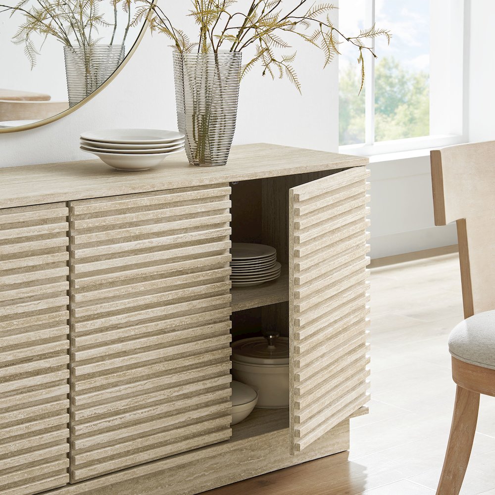 Render 70" Faux Travertine Sideboard Cabinet TV Stand