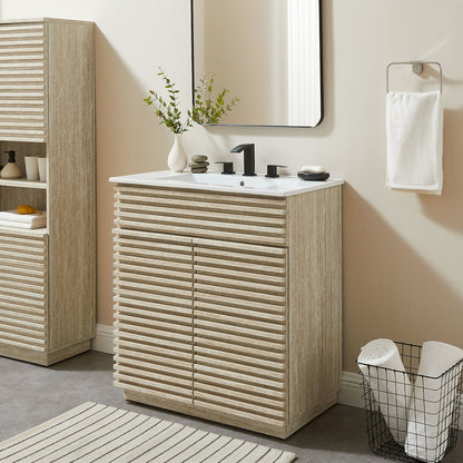 Render 30" Faux Travertine Bathroom Vanity Cabinet (Sink Not Included)