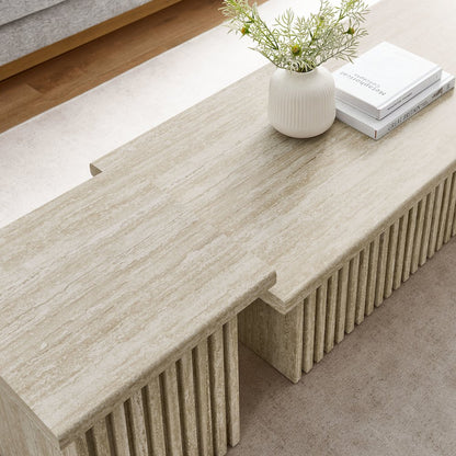 Render Nesting Faux Travertine Coffee Tables Set of 2