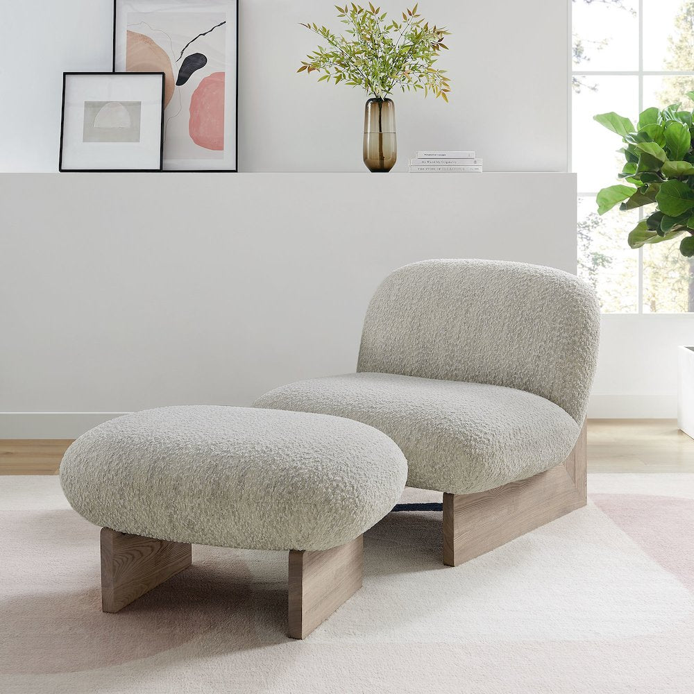 Loyal Boucle Fabric Accent Chair and Ottoman Set