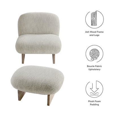 Loyal Boucle Fabric Accent Chair and Ottoman Set
