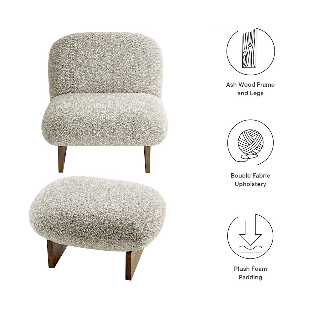 Loyal Boucle Fabric Accent Chair and Ottoman Set