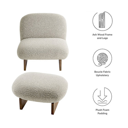 Loyal Boucle Fabric Accent Chair and Ottoman Set