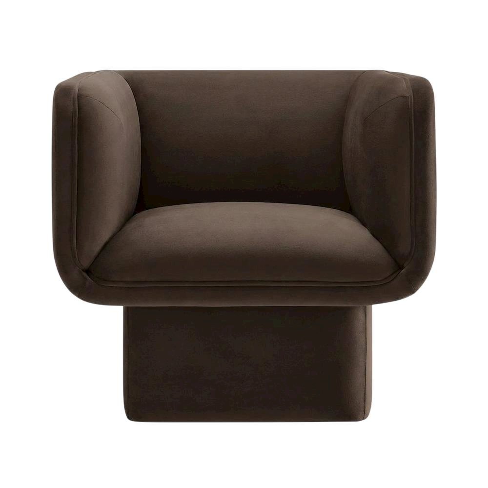 Performance Velvet Accent Chair with Padded Arms, Chocolate Brown