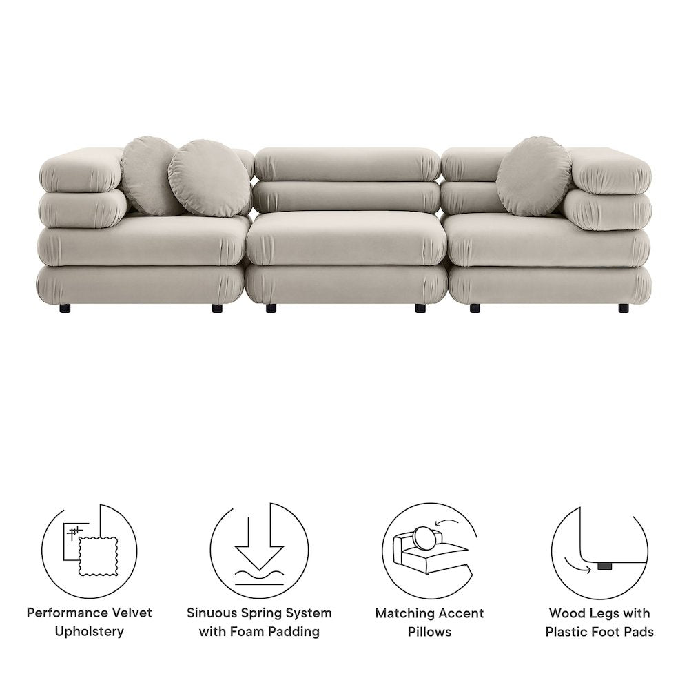 Jubilee 3-Piece Modular Performance Velvet Sectional Sofa