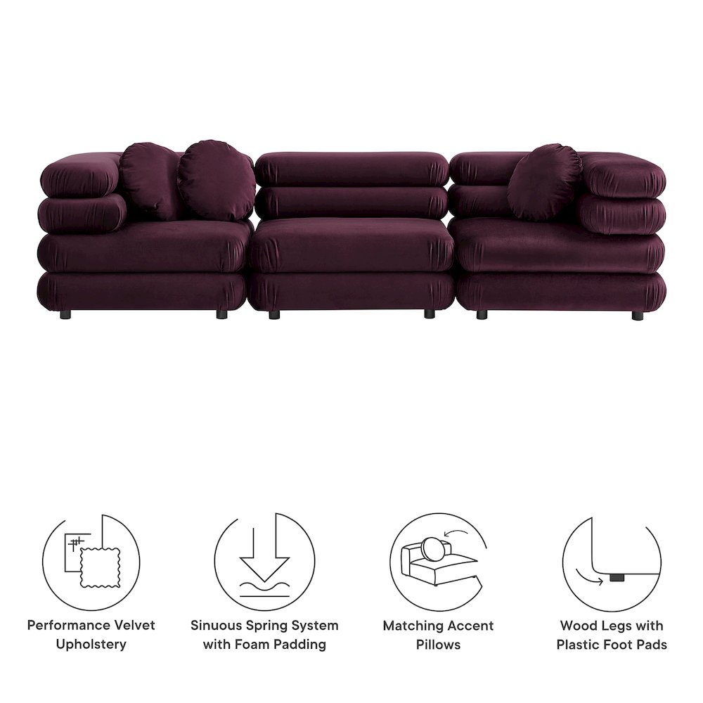 Jubilee 3-Piece Modular Performance Velvet Sectional Sofa
