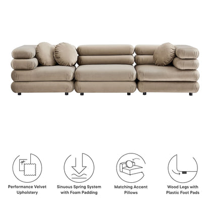 Jubilee 3-Piece Modular Performance Velvet Sectional Sofa