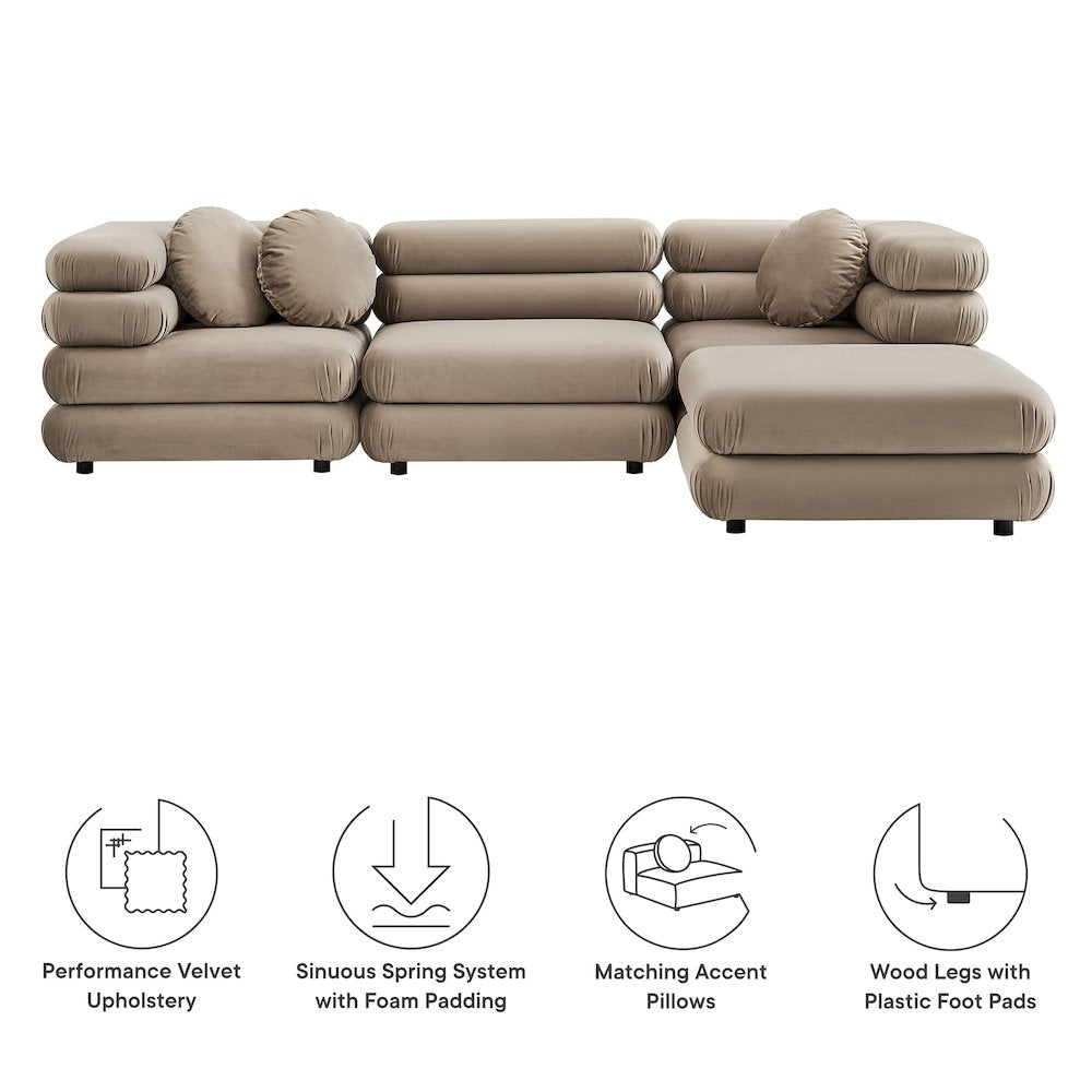 Jubilee 4-Piece Modular Performance Velvet Sectional Sofa