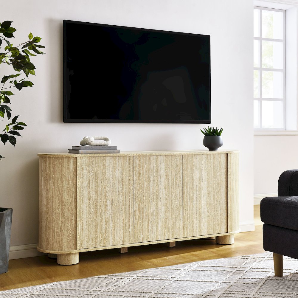Overture 63” Oval Faux Travertine Sideboard