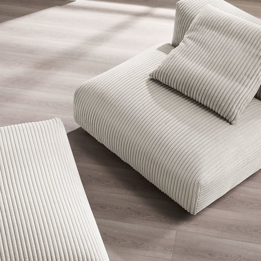 Solace Modular Corduroy Upholstered Armless Chair and Ottoman Set