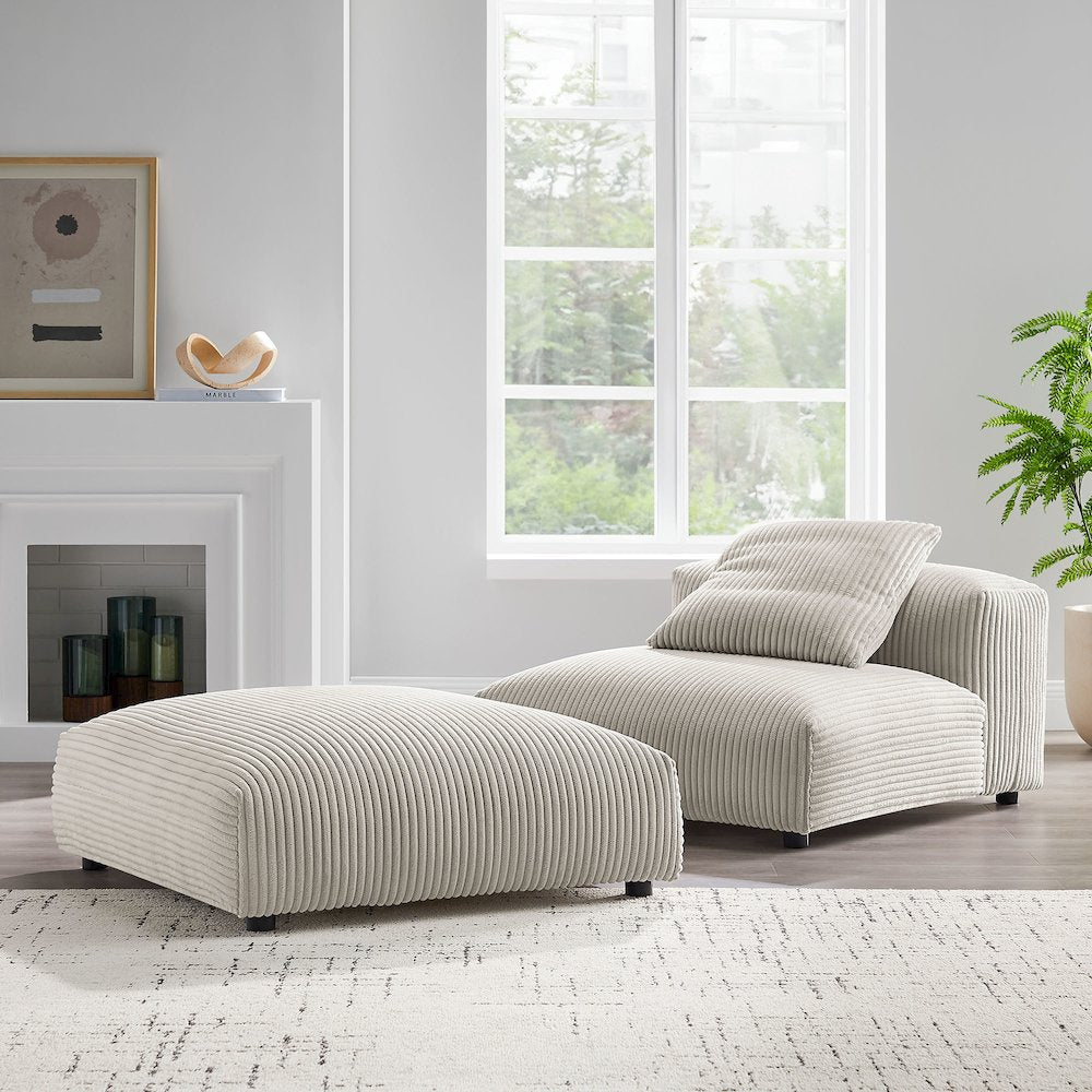 Solace Modular Corduroy Upholstered Armless Chair and Ottoman Set