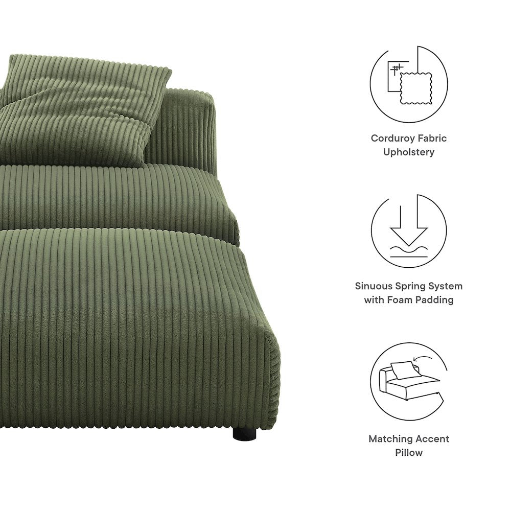 Solace Modular Corduroy Upholstered Armless Chair and Ottoman Set