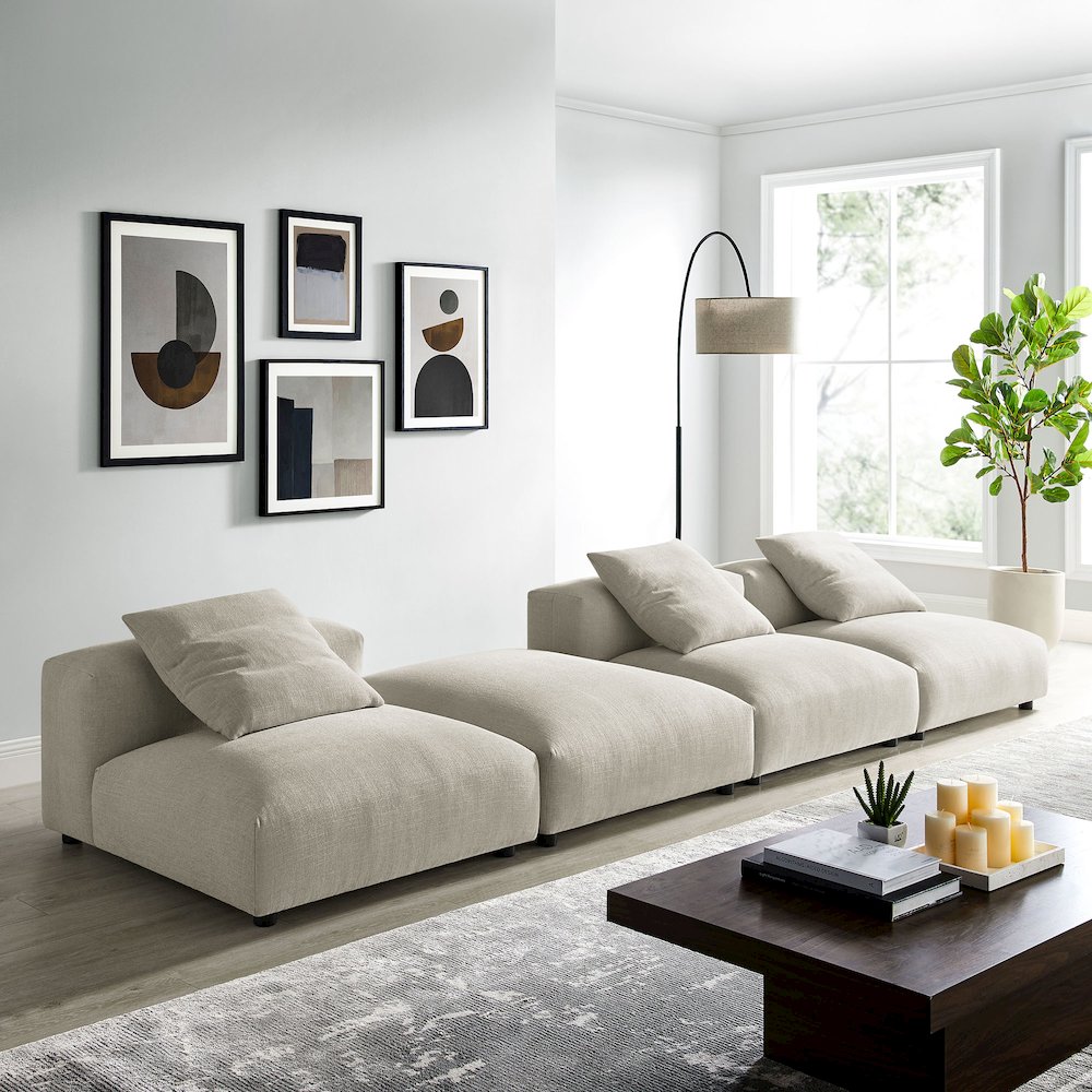 Solace 4-Piece Modular Upholstered Fabric Sectional Sofa