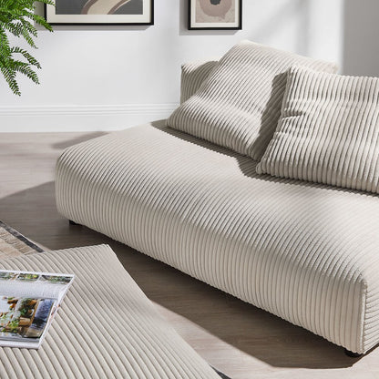Solace Modular Corduroy Upholstered Armless Loveseat and Ottoman Set