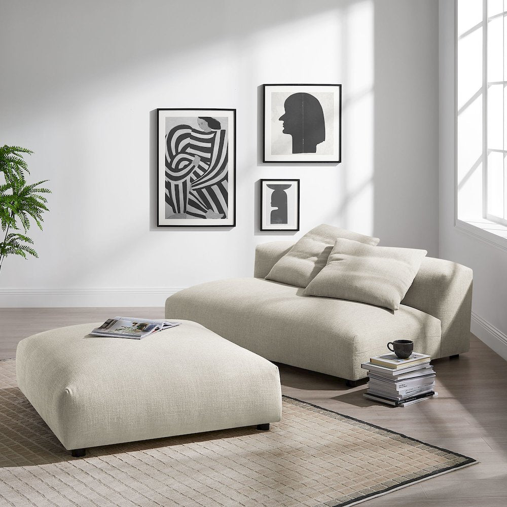 Solace Modular Upholstered Fabric Armless Loveseat and Ottoman Set