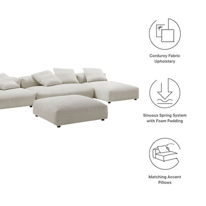 Solace 4-Piece Modular Corduroy Upholstered Sectional Sofa With Ottoman