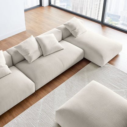 Solace 4-Piece Modular Upholstered Fabric Sectional Sofa With Ottoman
