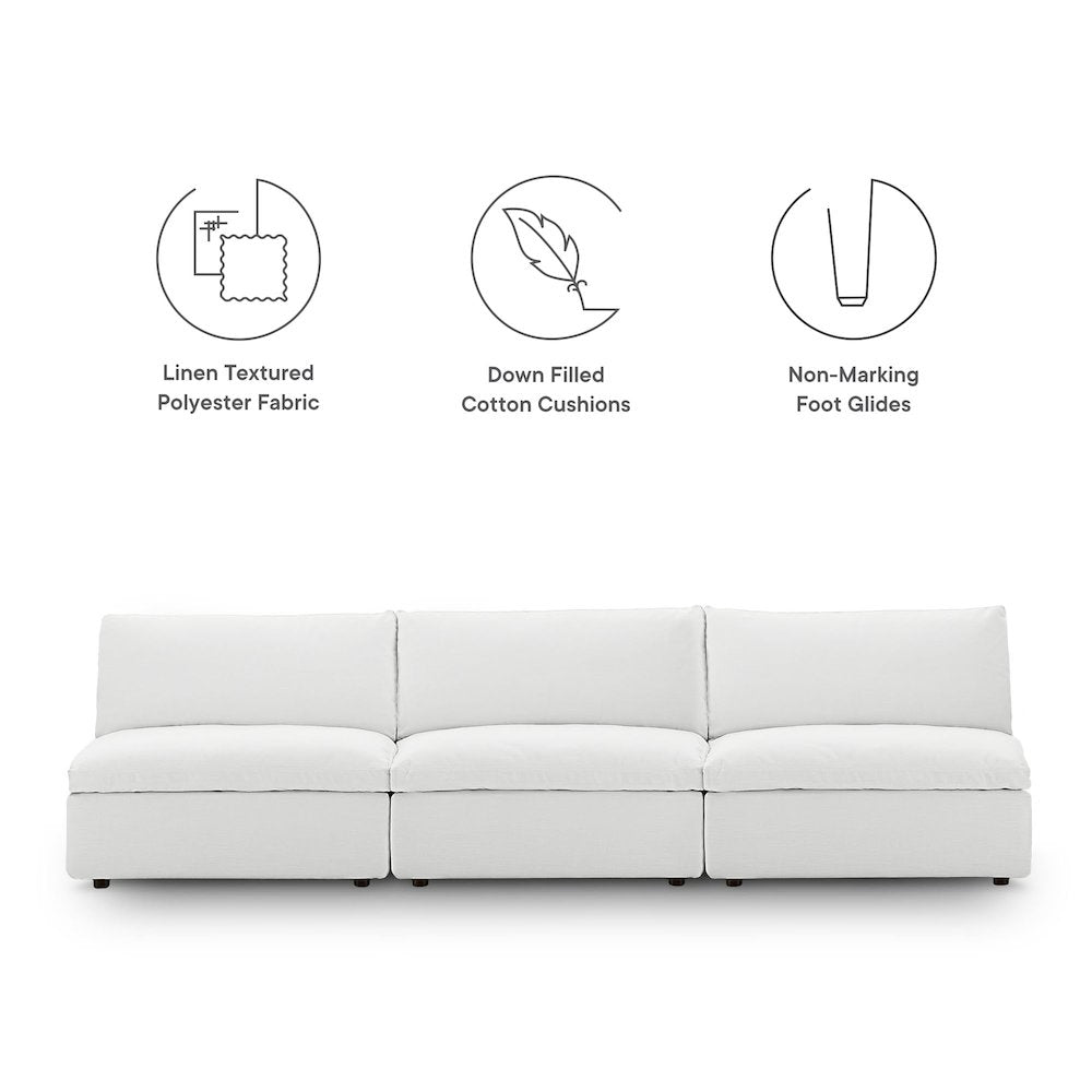Commix Down Filled Overstuffed 3-Piece Armless Sectional Sofa