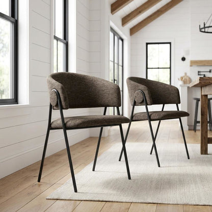 Upholstered Heathered Chenille Dining Chairs, Java Black, Set of 2