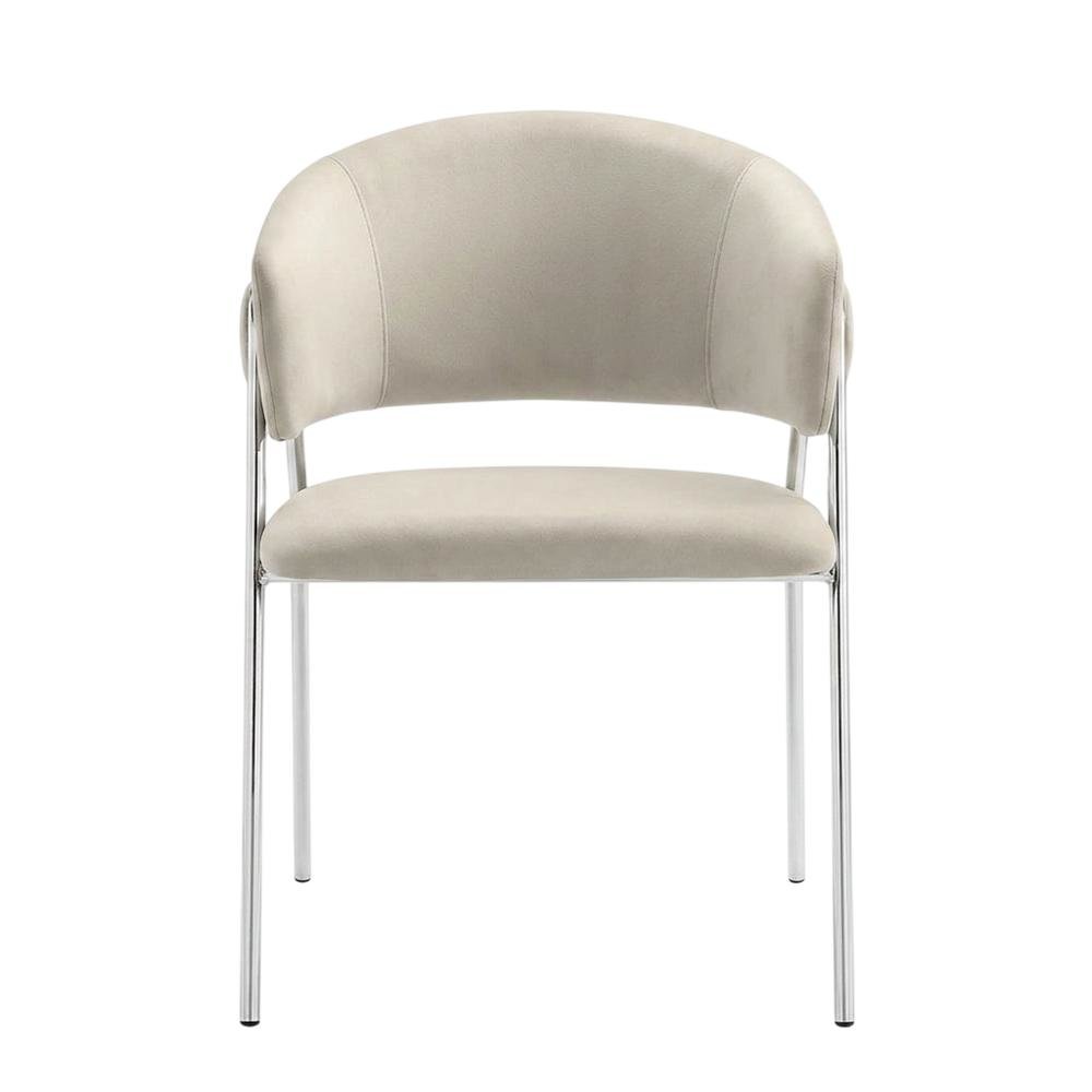 Upholstered Performance Velvet Barrel Dining Chair, Almond Silver, Set of 2