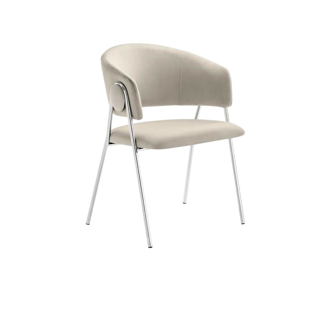 Upholstered Performance Velvet Barrel Dining Chair, Almond Silver, Set of 2
