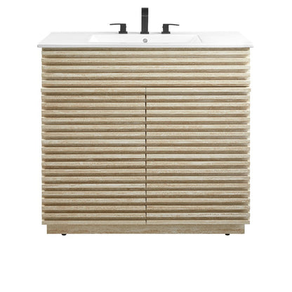 Render 36" Faux Travertine Bathroom Vanity With Sink