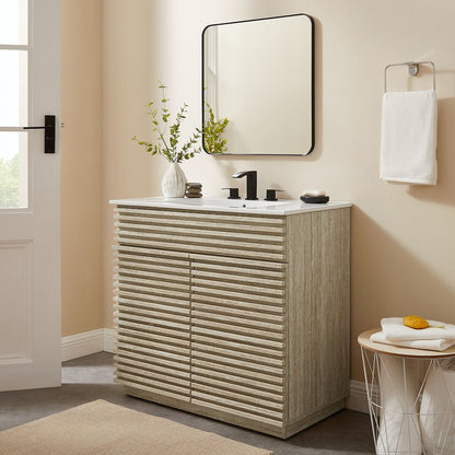 Render 36" Faux Travertine Bathroom Vanity With Sink