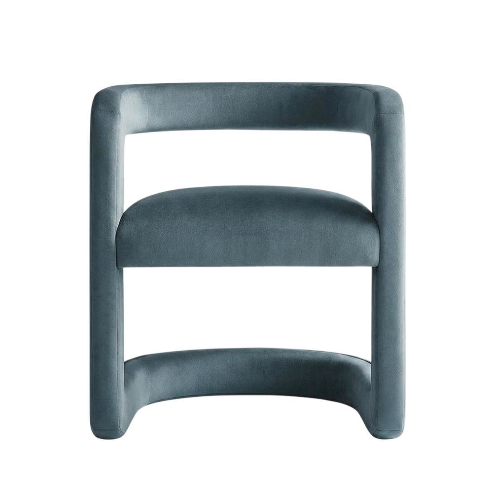 Performance Velvet Barrel Dining Chair with Arms, Cadet Blue