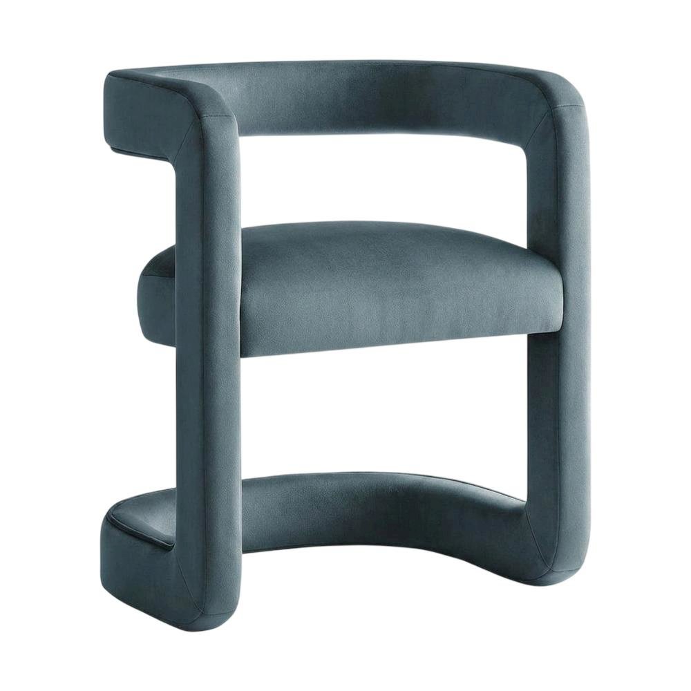 Performance Velvet Barrel Dining Chair with Arms, Cadet Blue