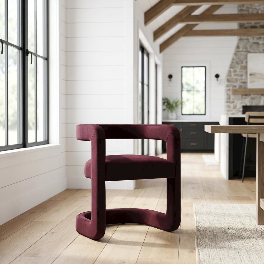 Performance Velvet Barrel Dining Chair with Arms, Mulberry