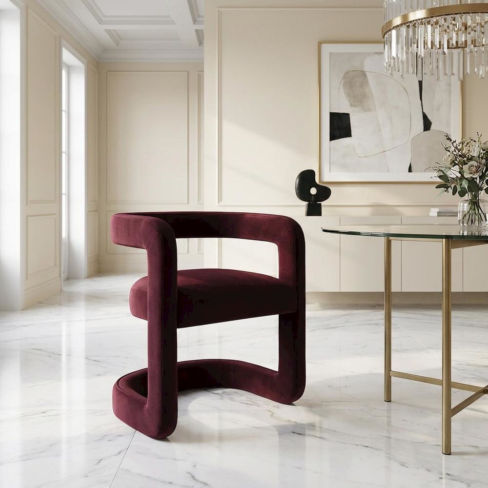 Performance Velvet Barrel Dining Chair with Arms, Mulberry