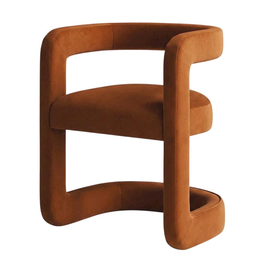 Performance Velvet Barrel Dining Chair with Arms, Rust