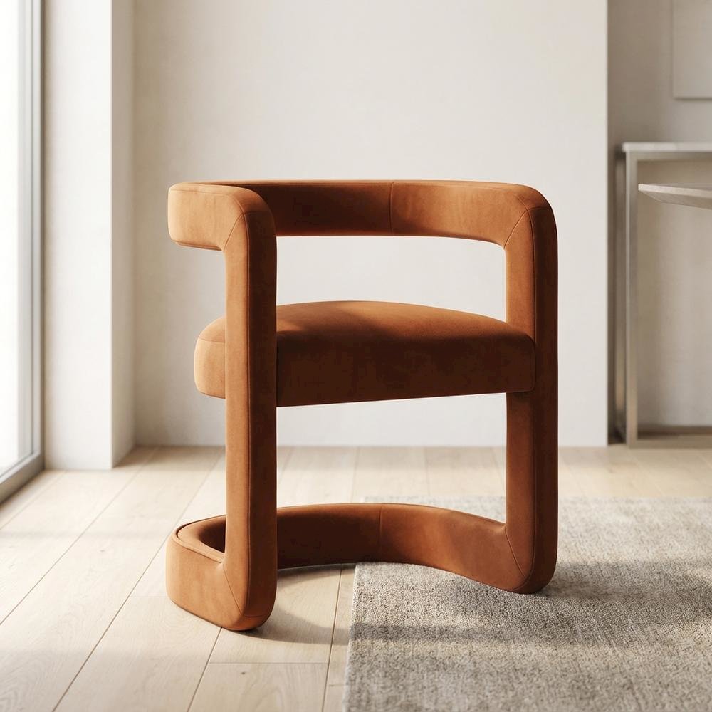 Performance Velvet Barrel Dining Chair with Arms, Rust