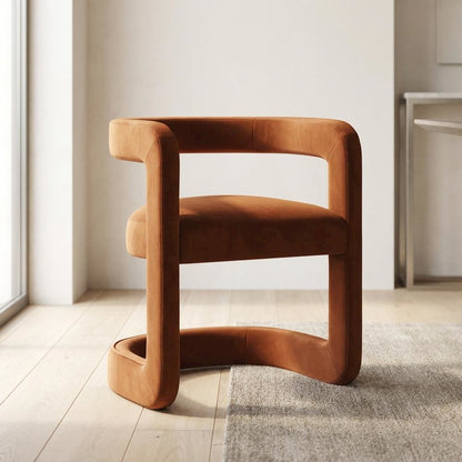 Performance Velvet Barrel Dining Chair with Arms, Rust