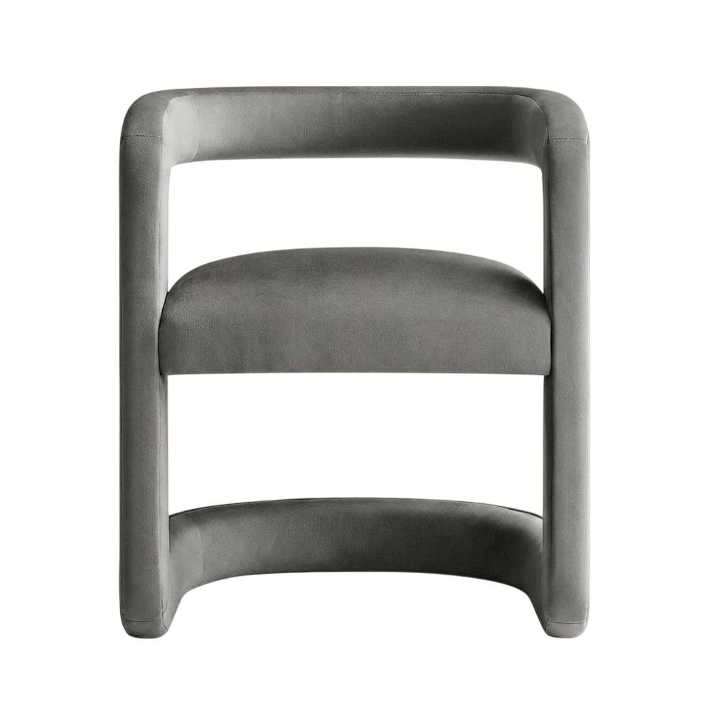 Performance Velvet Barrel Dining Chair with Arms, Storm Gray