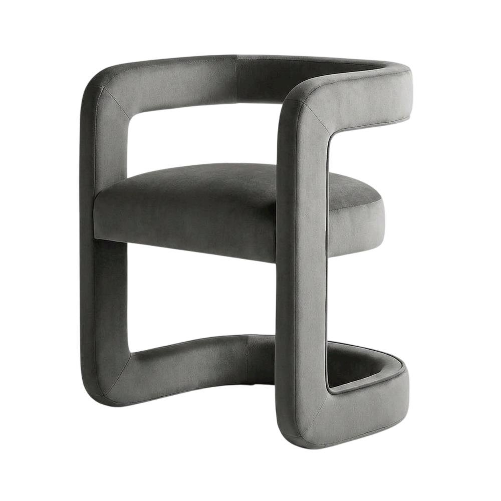 Performance Velvet Barrel Dining Chair with Arms, Storm Gray