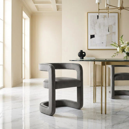 Performance Velvet Barrel Dining Chair with Arms, Storm Gray