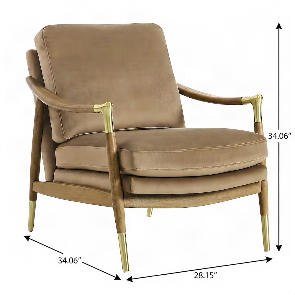 Performance Velvet Mid-Century Accent Armchair, Wood Frame, Taupe Walnut