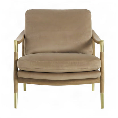 Performance Velvet Mid-Century Accent Armchair, Wood Frame, Taupe Walnut