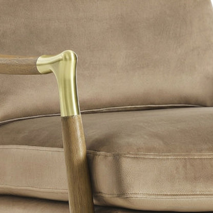 Performance Velvet Mid-Century Accent Armchair, Wood Frame, Taupe Walnut