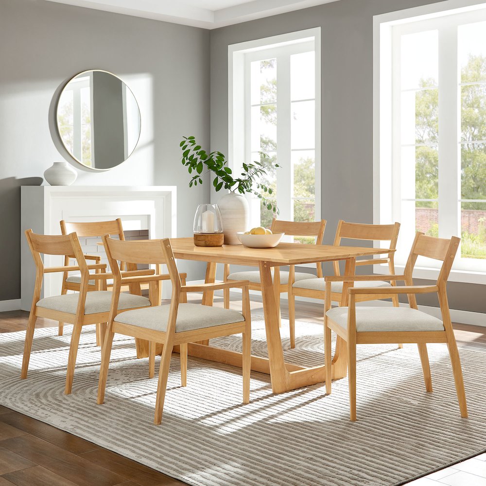 Solara 7-Piece Wood Dining Set with Fabric Upholstered Armchairs