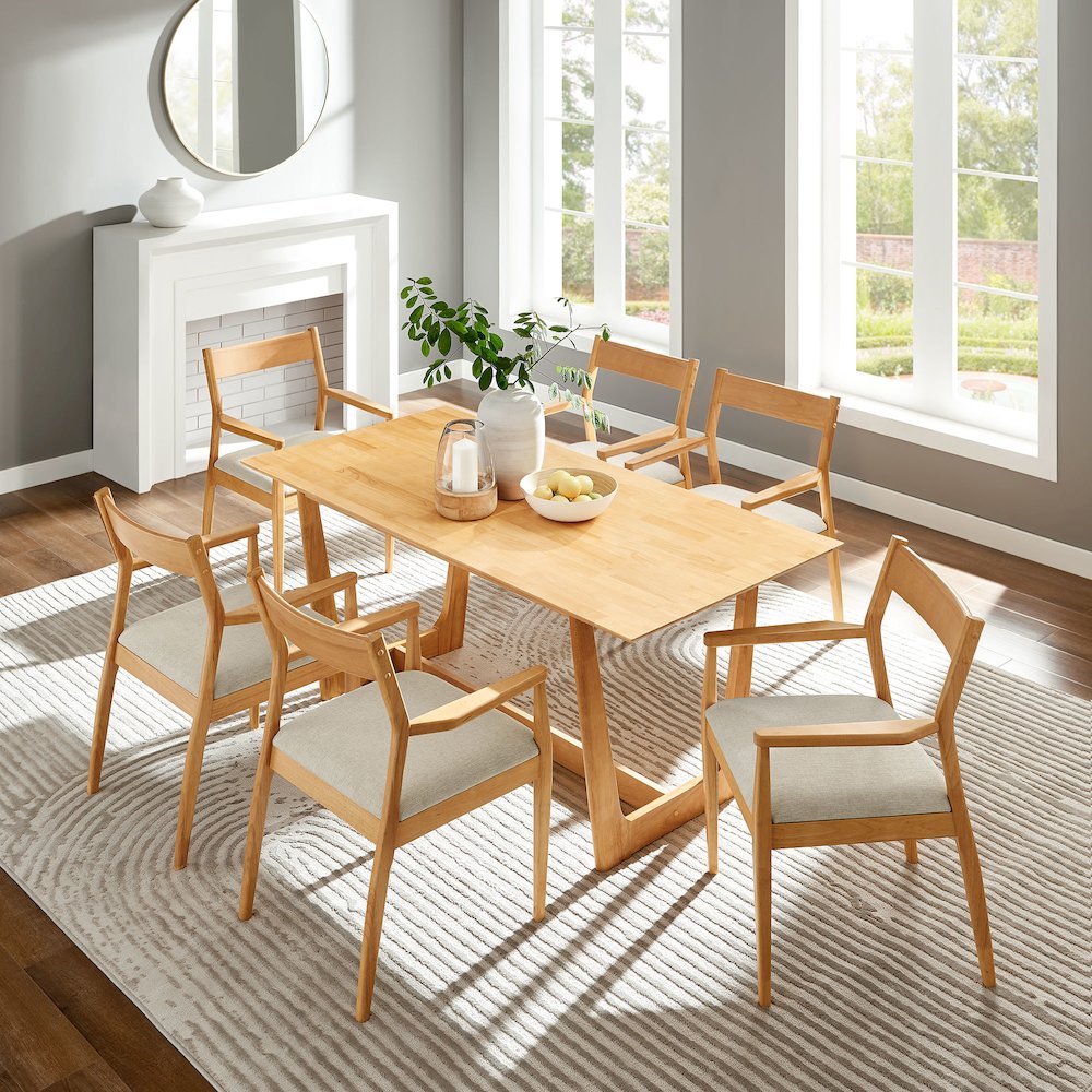 Solara 7-Piece Wood Dining Set with Fabric Upholstered Armchairs