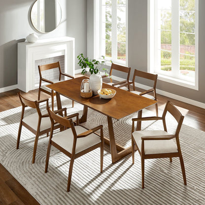 Solara 7-Piece Wood Dining Set with Fabric Upholstered Armchairs