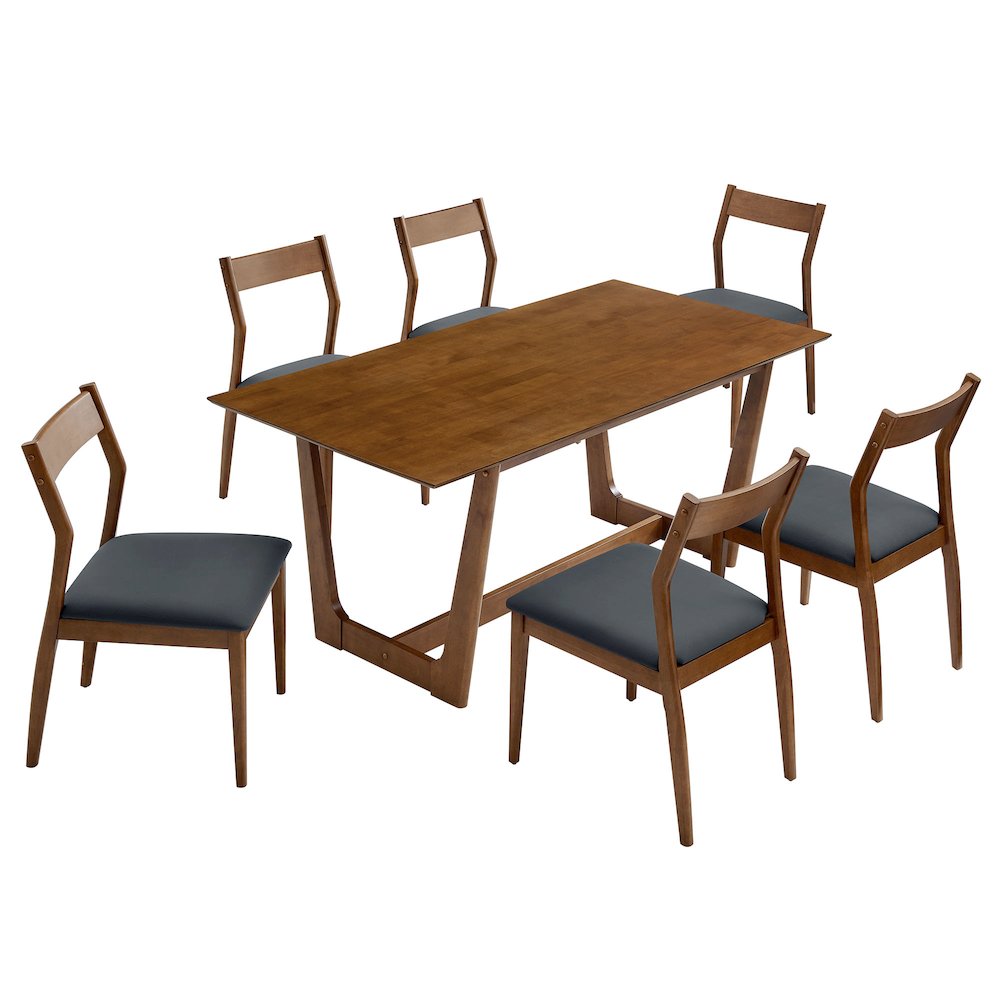 Solara 7-Piece Wood Dining Set with Vegan Leather Side Chairs