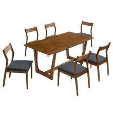 Solara 7-Piece Wood Dining Set with Vegan Leather Side Chairs