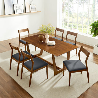 Solara 7-Piece Wood Dining Set with Vegan Leather Side Chairs