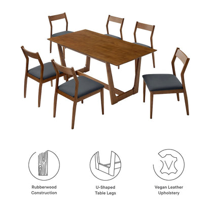 Solara 7-Piece Wood Dining Set with Vegan Leather Side Chairs
