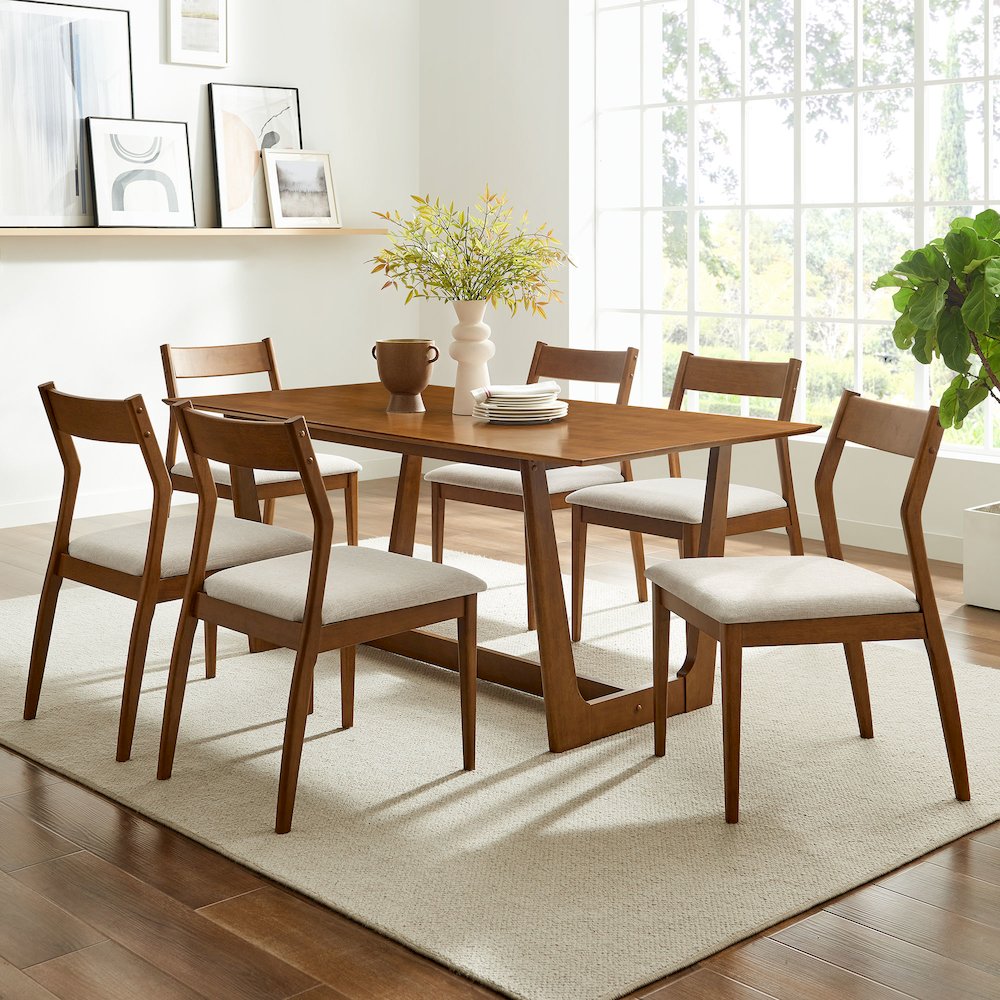 Solara 7-Piece Wood Dining Set with Fabric Upholstered Side Chairs